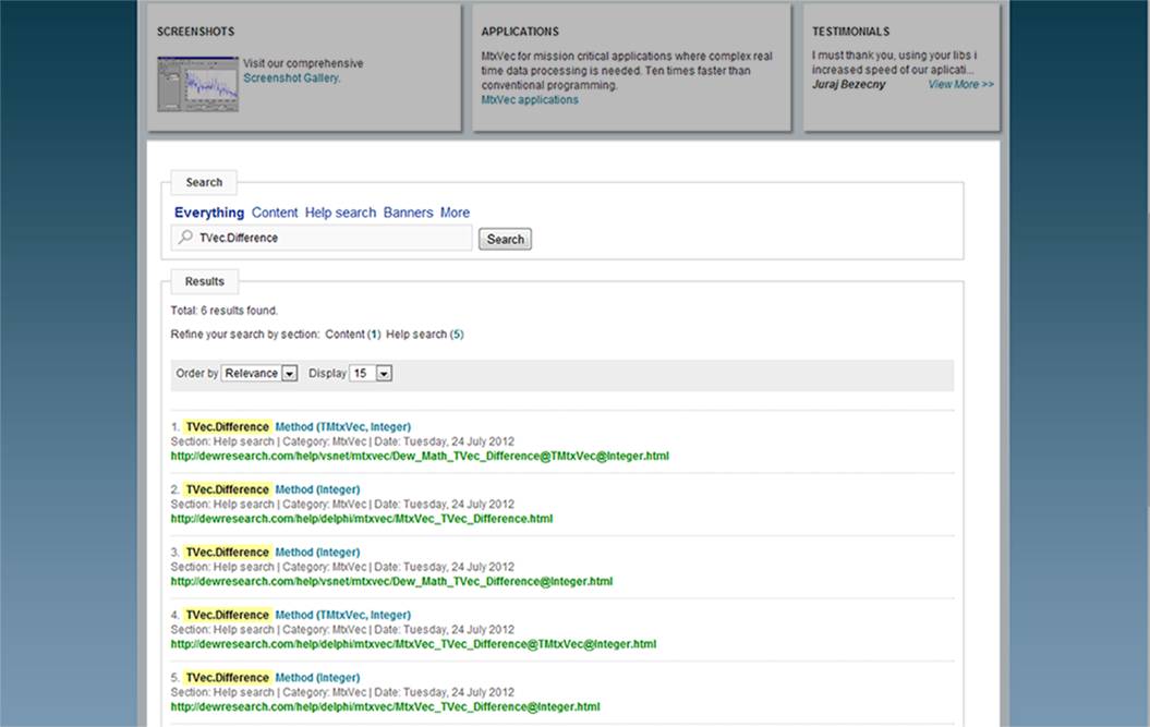 search results